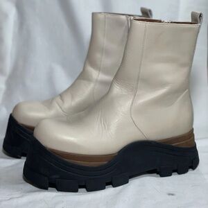 Alohas Sapphire Nutty Cream Ankle Boot Leather Chunky Platform 39/8.5 Narrow